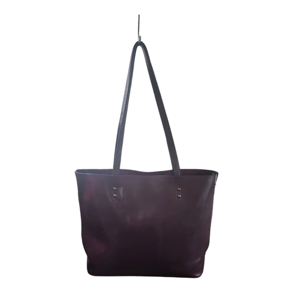 Leather Tote Bag, Solid Color (Maroon/Brown, Wine/Brown) NWOT - Picture 2 of 7